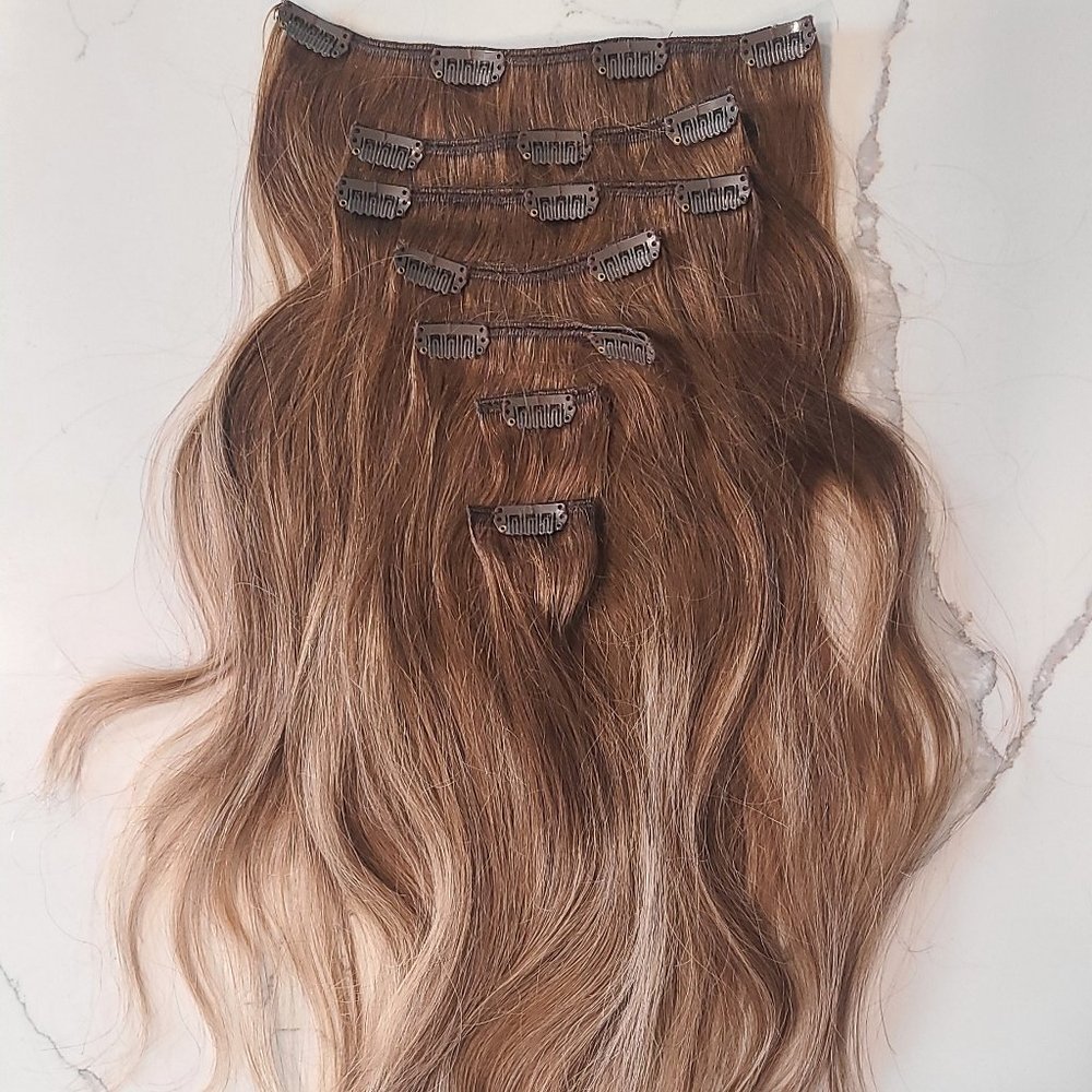 7 Piece Clip-In Hair Extensions, Milk + Blush Classic Set, 16"